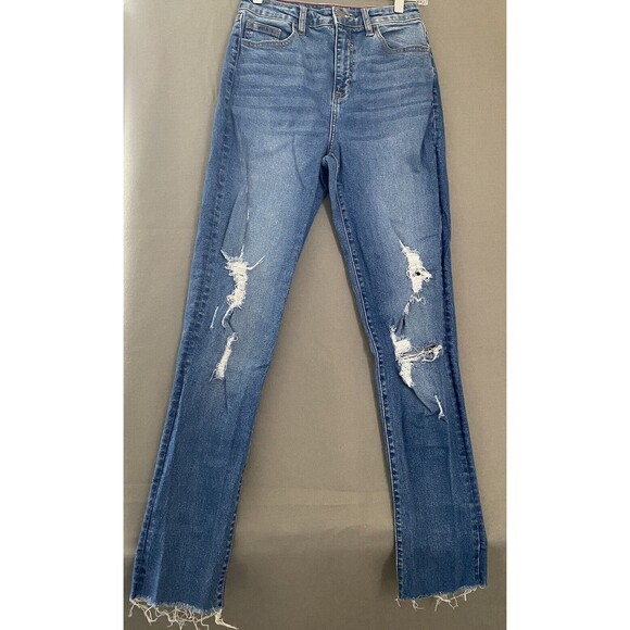 Fashion Nova Denim - FASHION NOVA Jeans Womens 3 26 x 31 Blue‎ High Rise Straight Distress Raw Hem